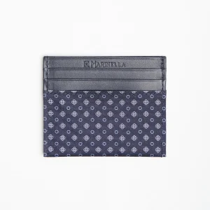 Dark Blue Silk And Leather Credit Card Holder 5 Compartments>E.Marinella Hot