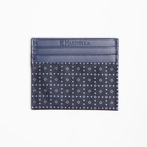 Dark Blue Silk And Leather Credit Card Holder 5 Compartments>E.Marinella Sale