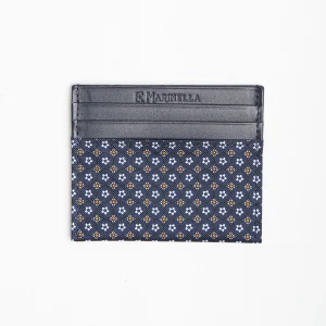 Dark Blue Silk And Leather Credit Card Holder 5 Compartments>E.Marinella Cheap
