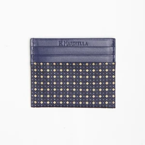 Dark Blue Silk And Leather Credit Card Holder 5 Compartments>E.Marinella Sale