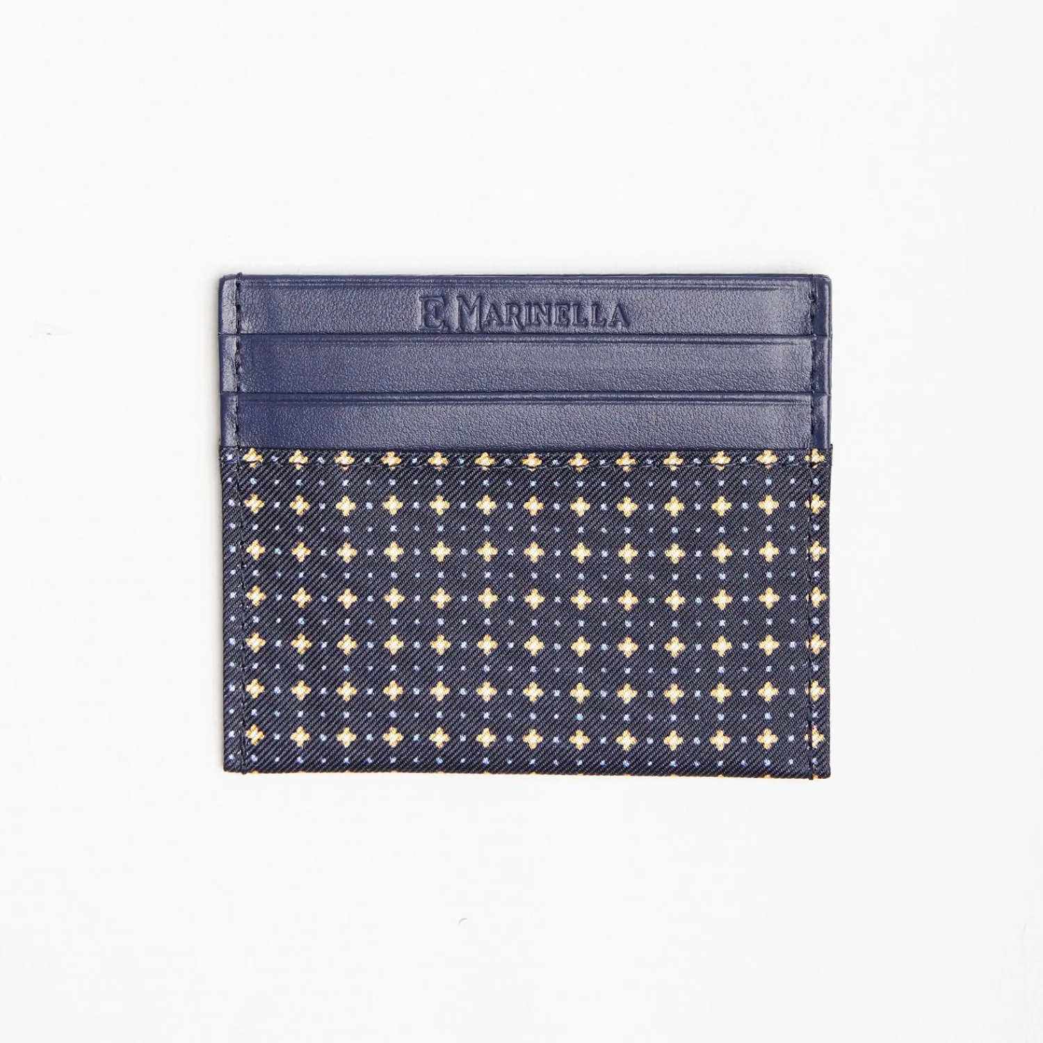 Dark Blue Silk And Leather Credit Card Holder 5 Compartments>E.Marinella Sale