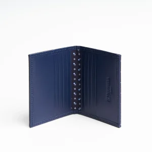 Dark Blue Silk And Leather Folding Card Holder - 10 Compartments>E.Marinella Shop