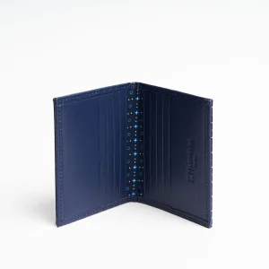 Dark Blue Silk And Leather Folding Card Holder - 10 Compartments>E.Marinella Sale