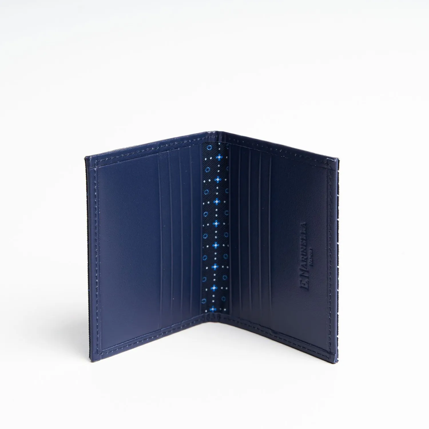 Dark Blue Silk And Leather Folding Card Holder - 10 Compartments>E.Marinella Sale