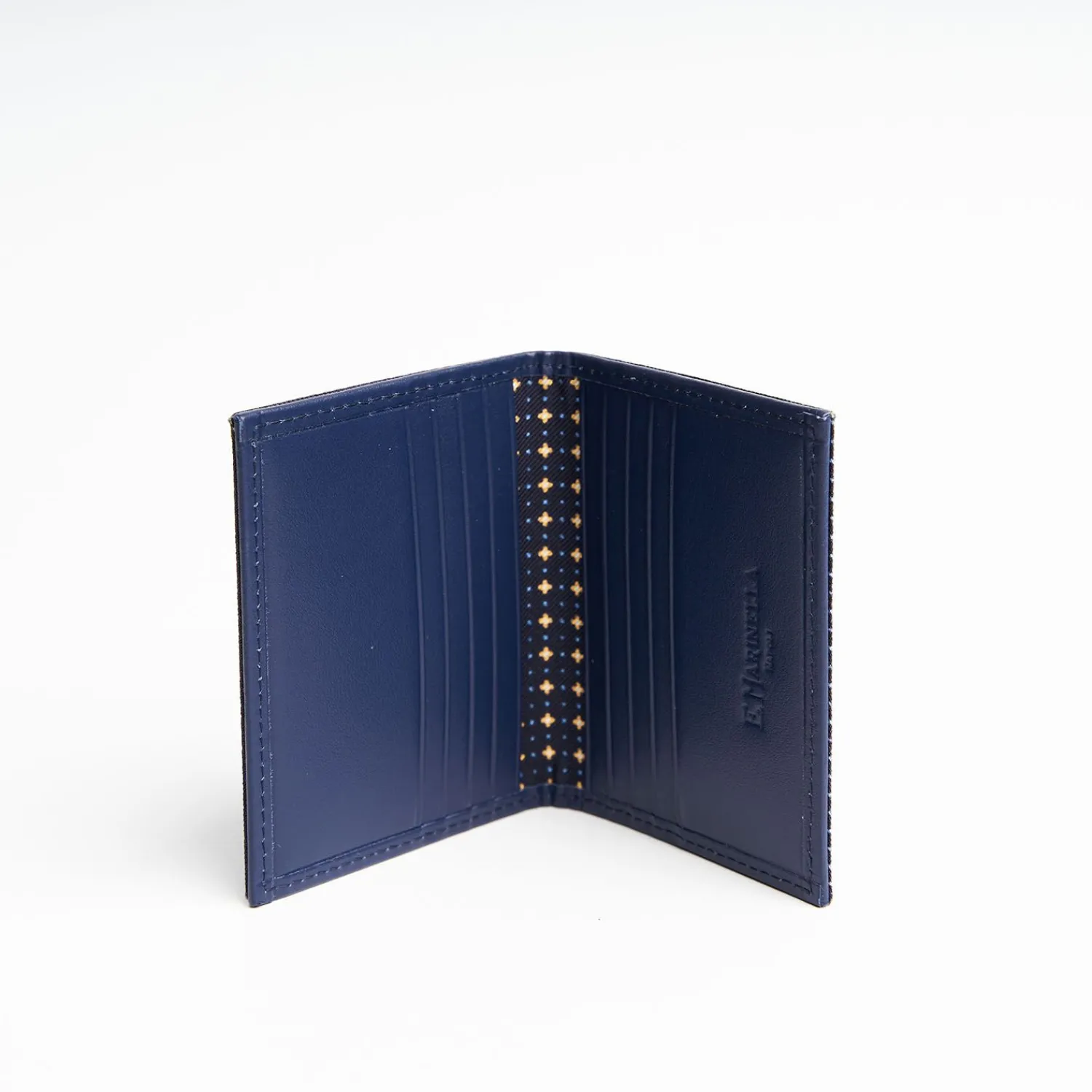 Dark Blue Silk And Leather Folding Card Holder - 10 Compartments>E.Marinella Flash Sale