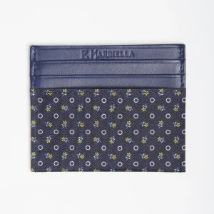 Dark Blue Silk And Leather Credit Card Holder 5 Compartments>E.Marinella Clearance