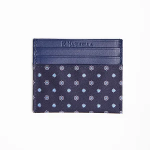 Dark Blue Silk And Leather Credit Card Holder 5 Compartments>E.Marinella Cheap