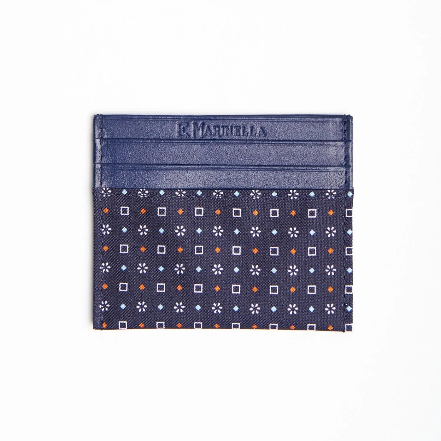 Dark Blue Silk And Leather Credit Card Holder 5 Compartments>E.Marinella Store