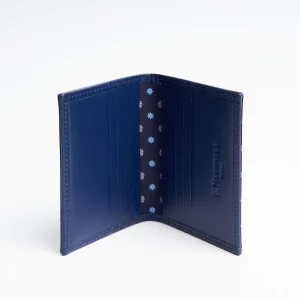 Dark Blue Silk And Leather Folding Card Holder - 10 Compartments>E.Marinella Outlet