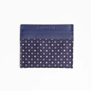 Dark Blue Silk And Leather Credit Card Holder 5 Compartments>E.Marinella Outlet