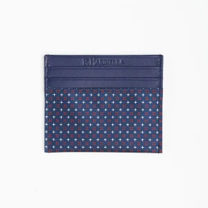 Dark Blue Silk And Leather Credit Card Holder - 5 Compartments>E.Marinella Cheap