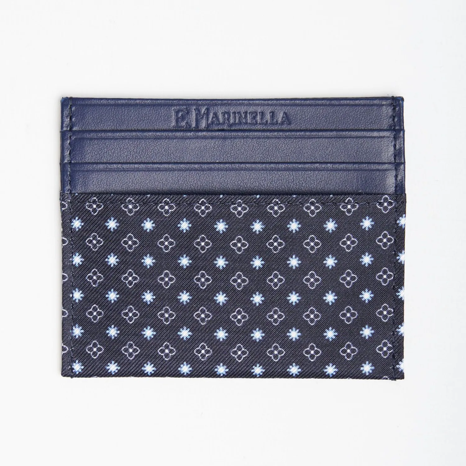Dark Blue Silk And Leather Credit Card Holder 5 Compartments>E.Marinella Cheap