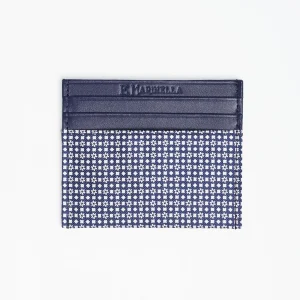 Dark Blue Silk And Leather Credit Card Holder - 5 Compartments>E.Marinella Sale