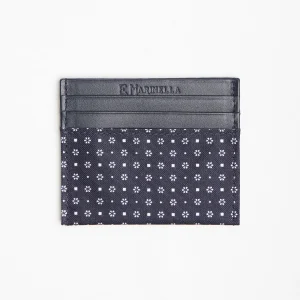 Dark Blue Silk And Leather Credit Card Holder 5 Compartments>E.Marinella Cheap