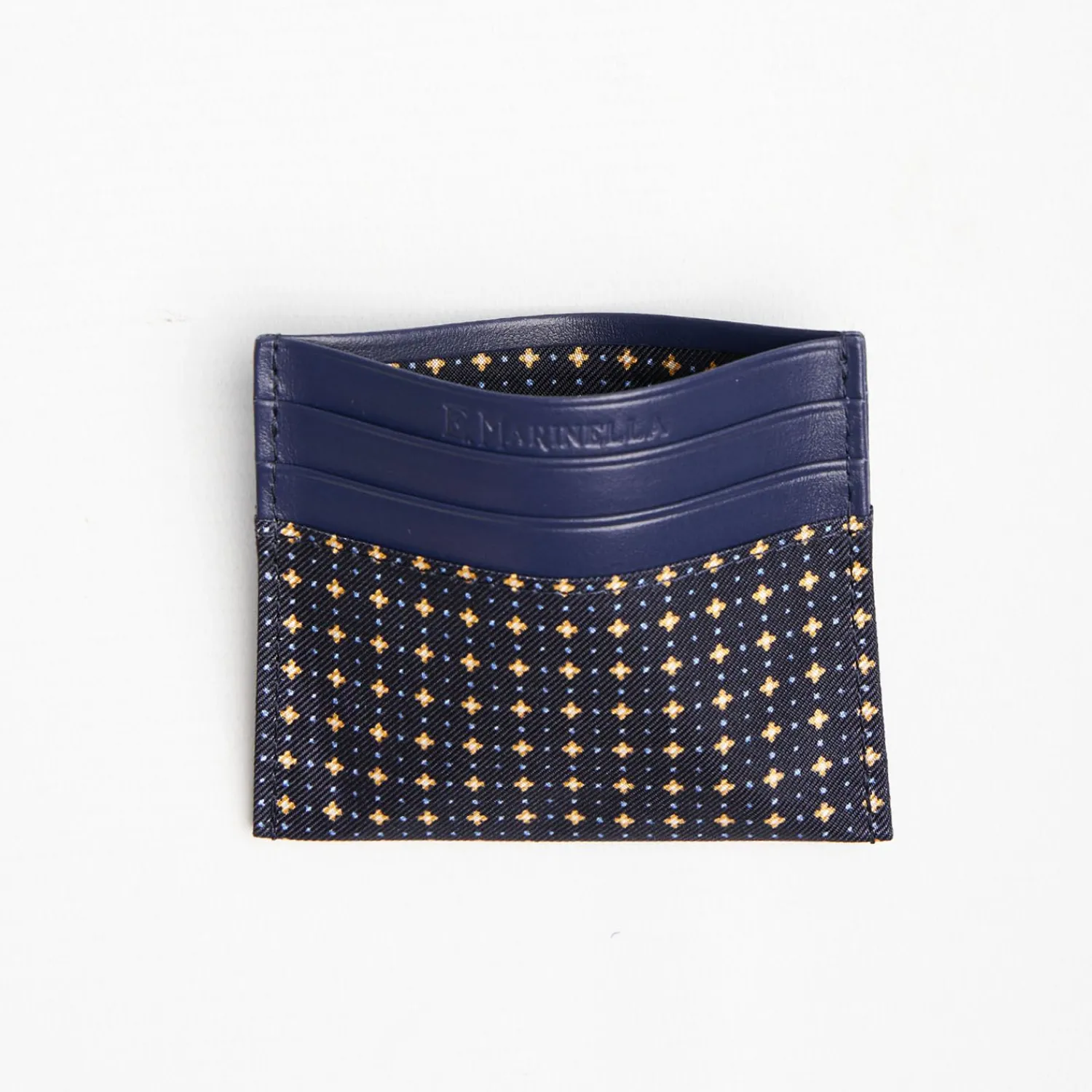 Dark Blue Silk And Leather Credit Card Holder 5 Compartments>E.Marinella Sale