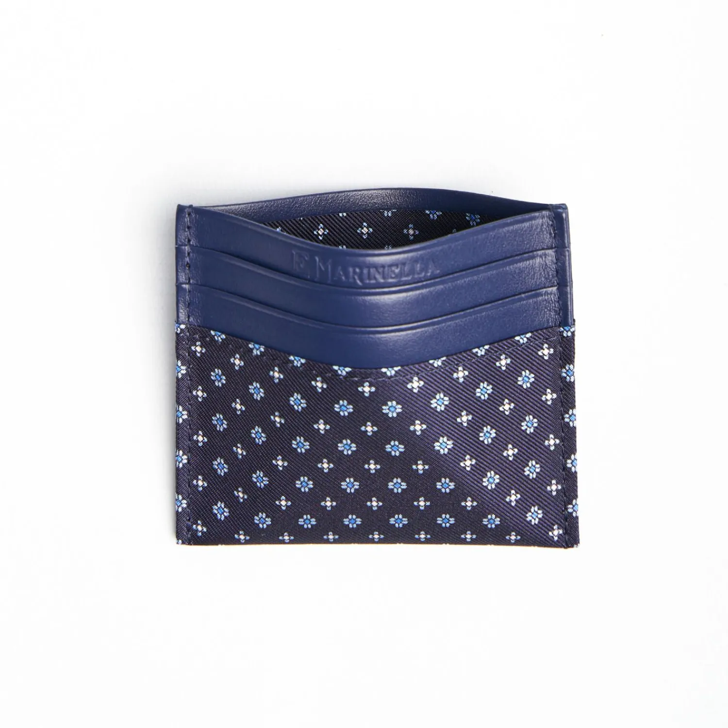 Dark Blue Silk And Leather Credit Card Holder 5 Compartments>E.Marinella Best Sale