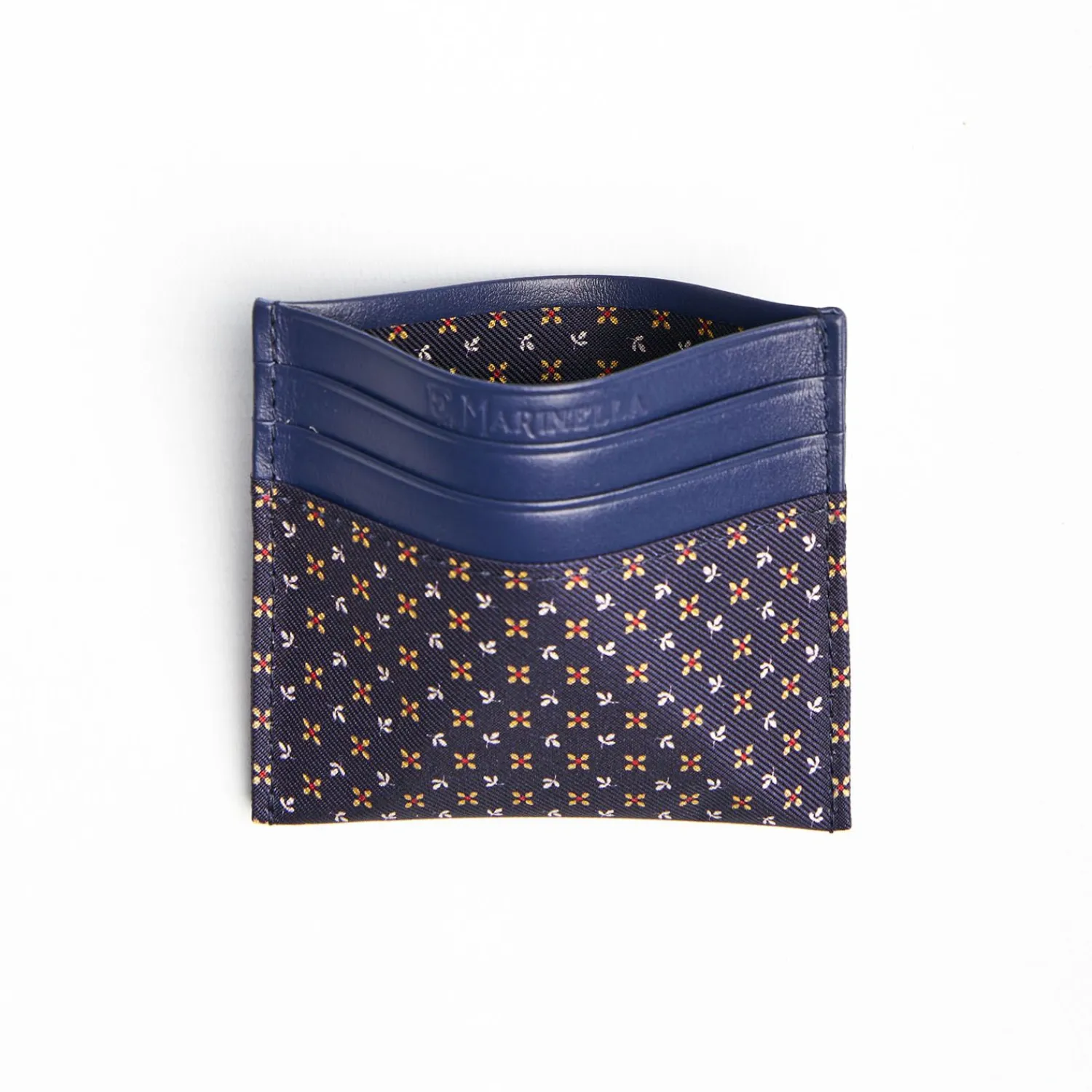 Dark Blue Silk And Leather Credit Card Holder - 5 Compartments>E.Marinella Sale
