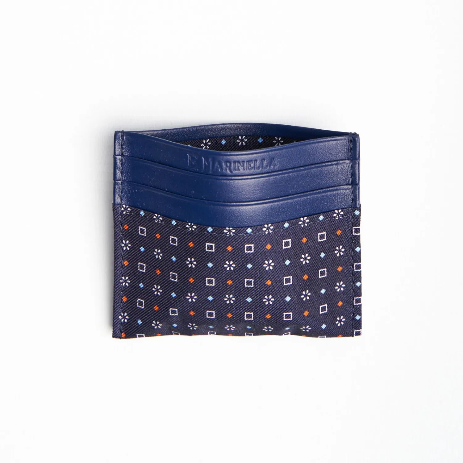 Dark Blue Silk And Leather Credit Card Holder 5 Compartments>E.Marinella Store