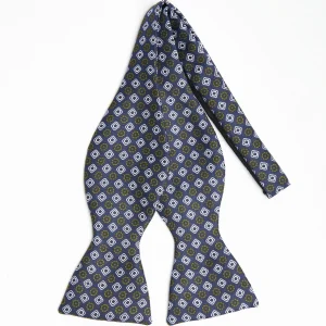 Dark Blue Silk Bowtie To Self-Tie - Small Flower Pattern>E.Marinella Shop