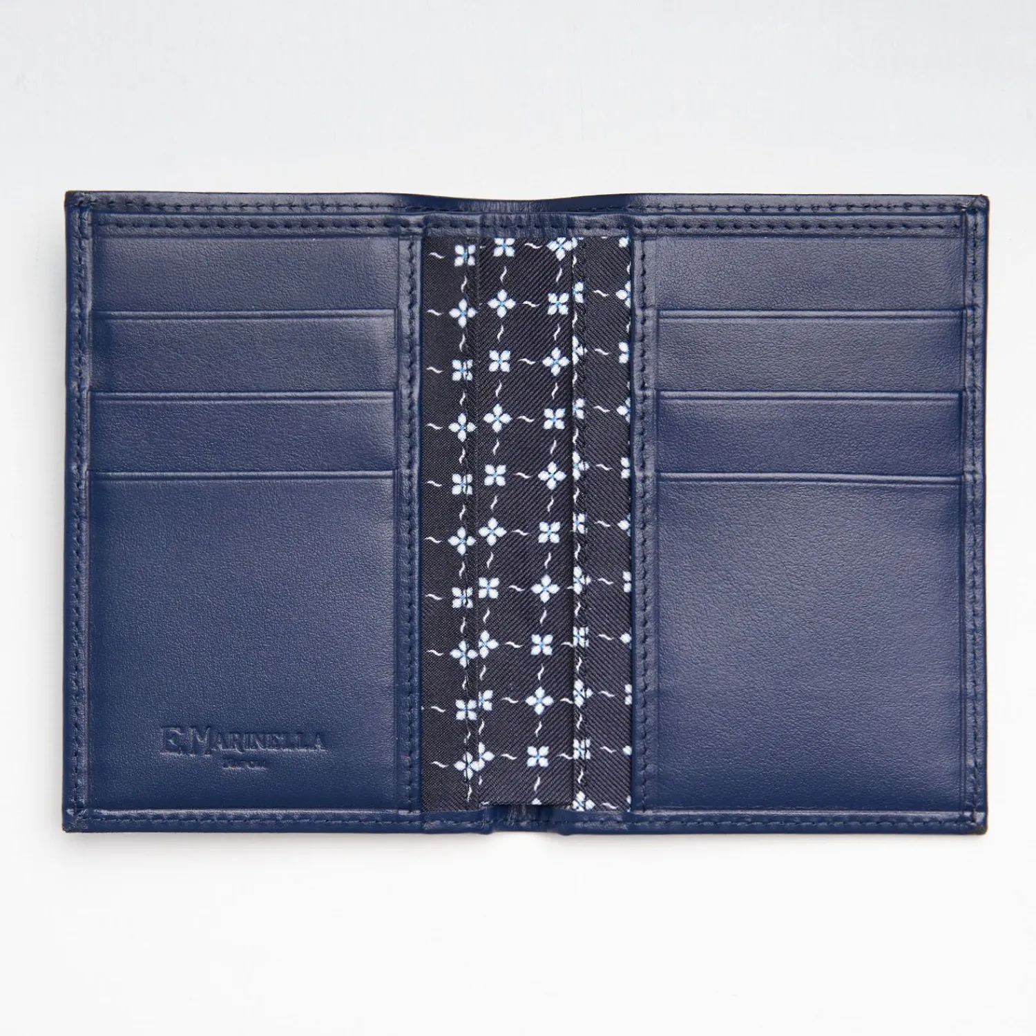 Dark Blue Vertical Wallet In Silk And Leather>E.Marinella Store