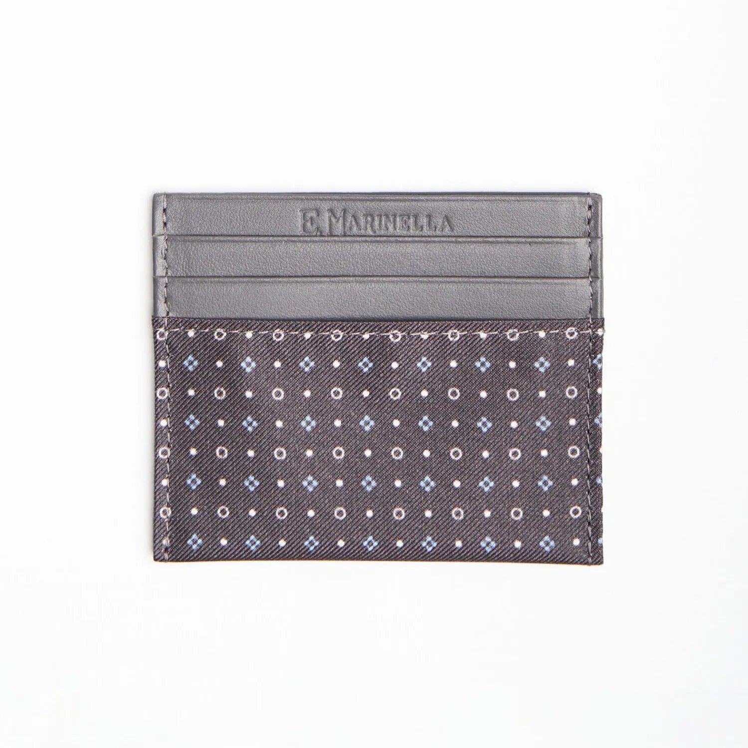Dark Grey Leather And Silk Credit Card Holder - 5 Compartments>E.Marinella Online