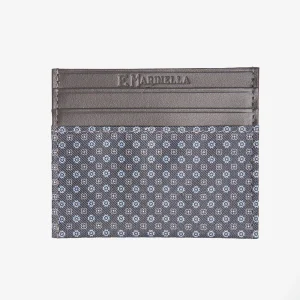 Dark Grey Leather And Silk Credit Card Holder>E.Marinella Clearance
