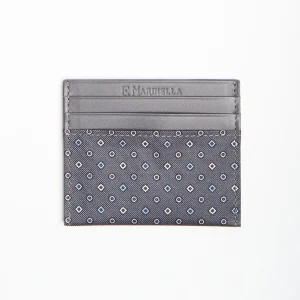 Dark Grey Leather And Silk Credit Card Holder 5 Compartments>E.Marinella Online