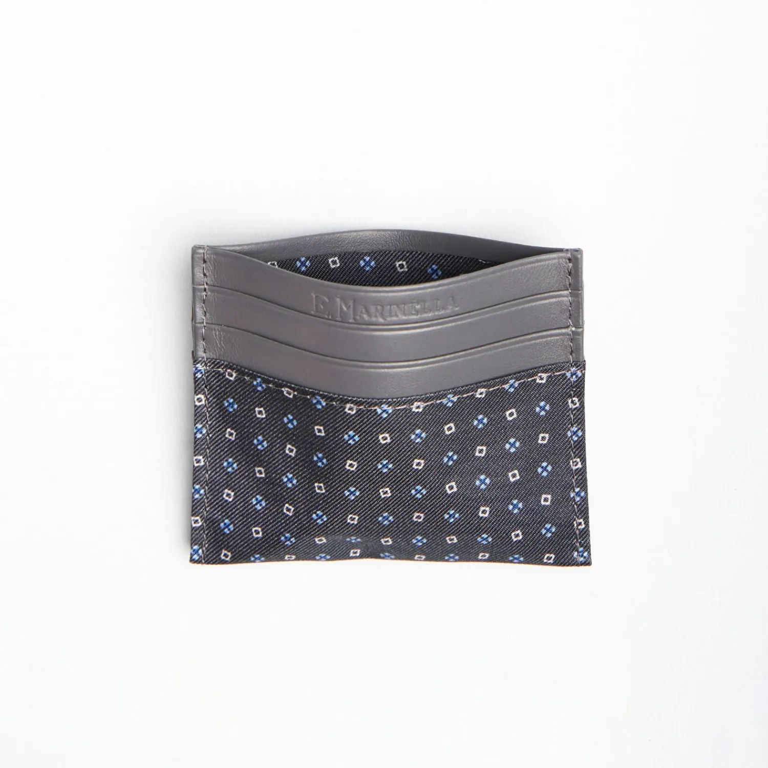 Dark Grey Leather And Silk Credit Card Holder - 5 Compartments>E.Marinella Discount