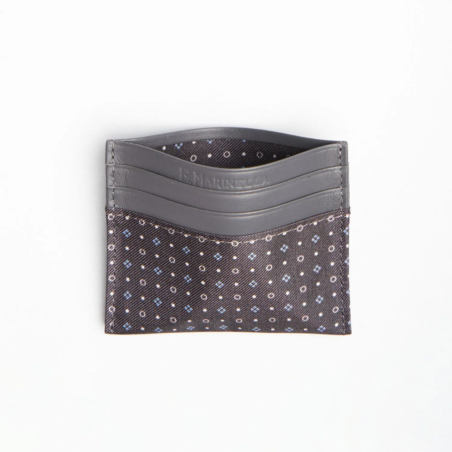 Dark Grey Leather And Silk Credit Card Holder - 5 Compartments>E.Marinella Online