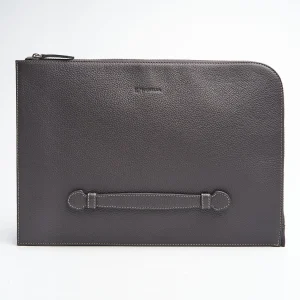 Dark Grey Leather Portfolio With Strap>E.Marinella Sale