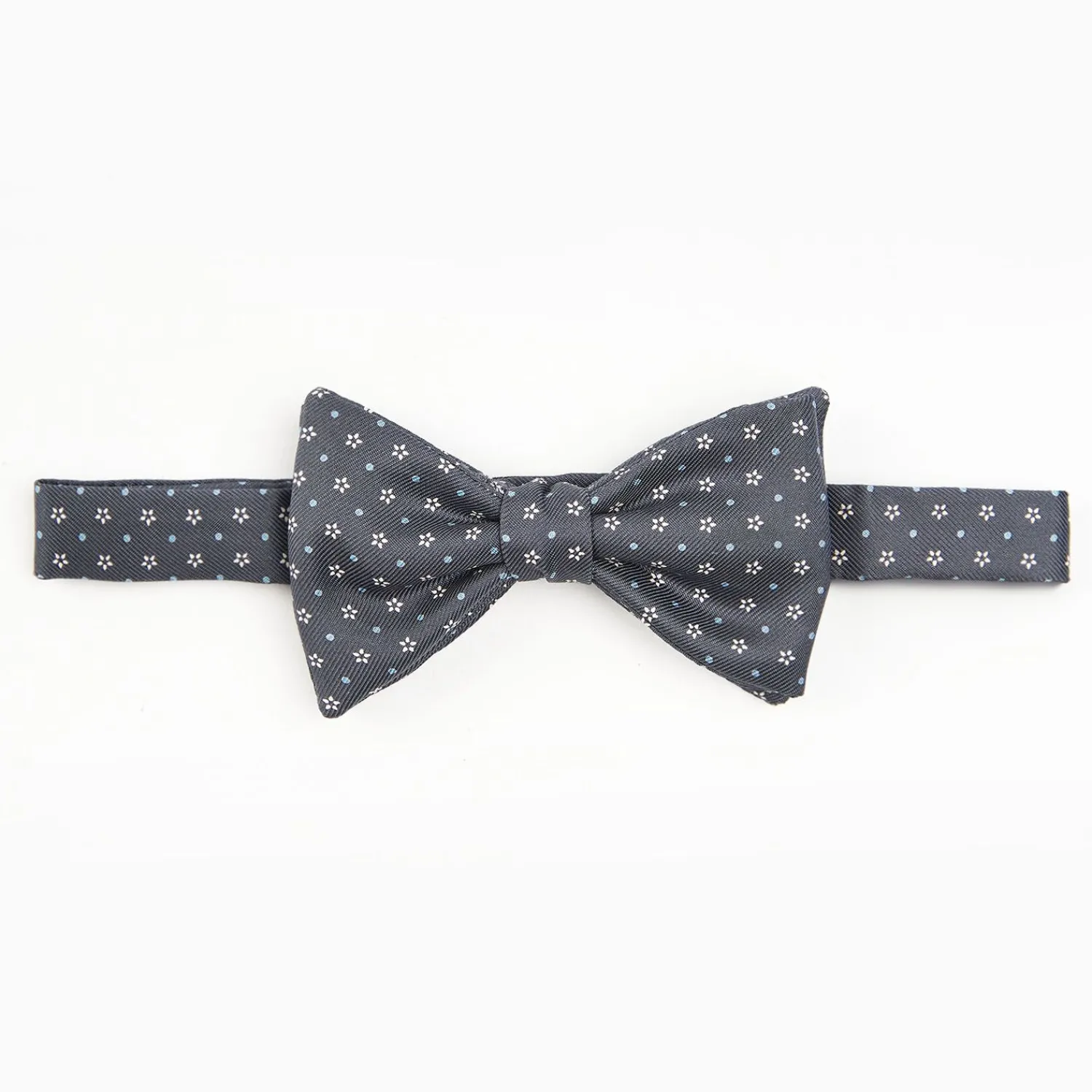 Dark Grey Pre-Knotted Silk Bowtie - Small Flower Pattern>E.Marinella New