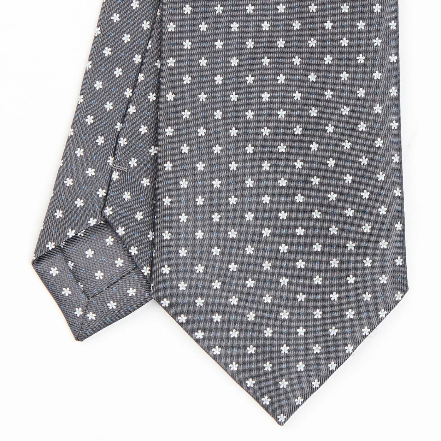 Dark Grey Sartorial Classic Silk Tie - Small Flower Pattern>E.Marinella Store