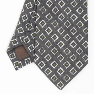 Dark Grey Sartorial Linen Tie - Geometric Large Patterns>E.Marinella New