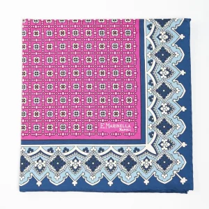 Fuchsia Hand-Printed Silk Pocket Square Large Flower Pattern>E.Marinella Best