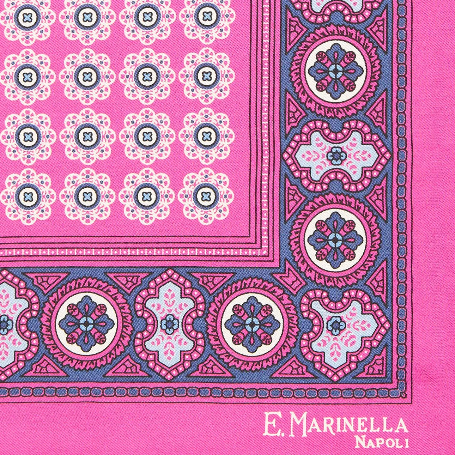 Fuchsia Hand-Printed Silk Pocket Square Large Flower Pattern>E.Marinella Fashion