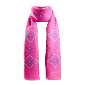 Fucsia Cotton And Linen Scarf - Blue Macro Flowers>E.Marinella Store