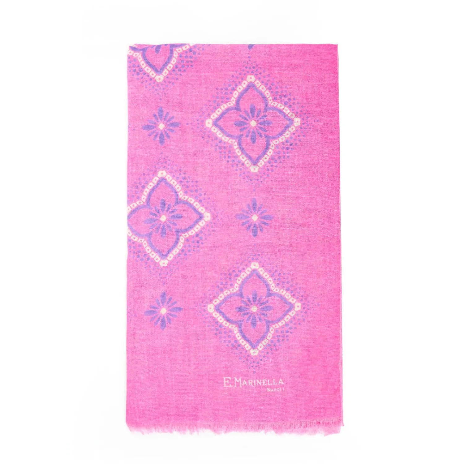 Fucsia Cotton And Linen Scarf - Blue Macro Flowers>E.Marinella Store
