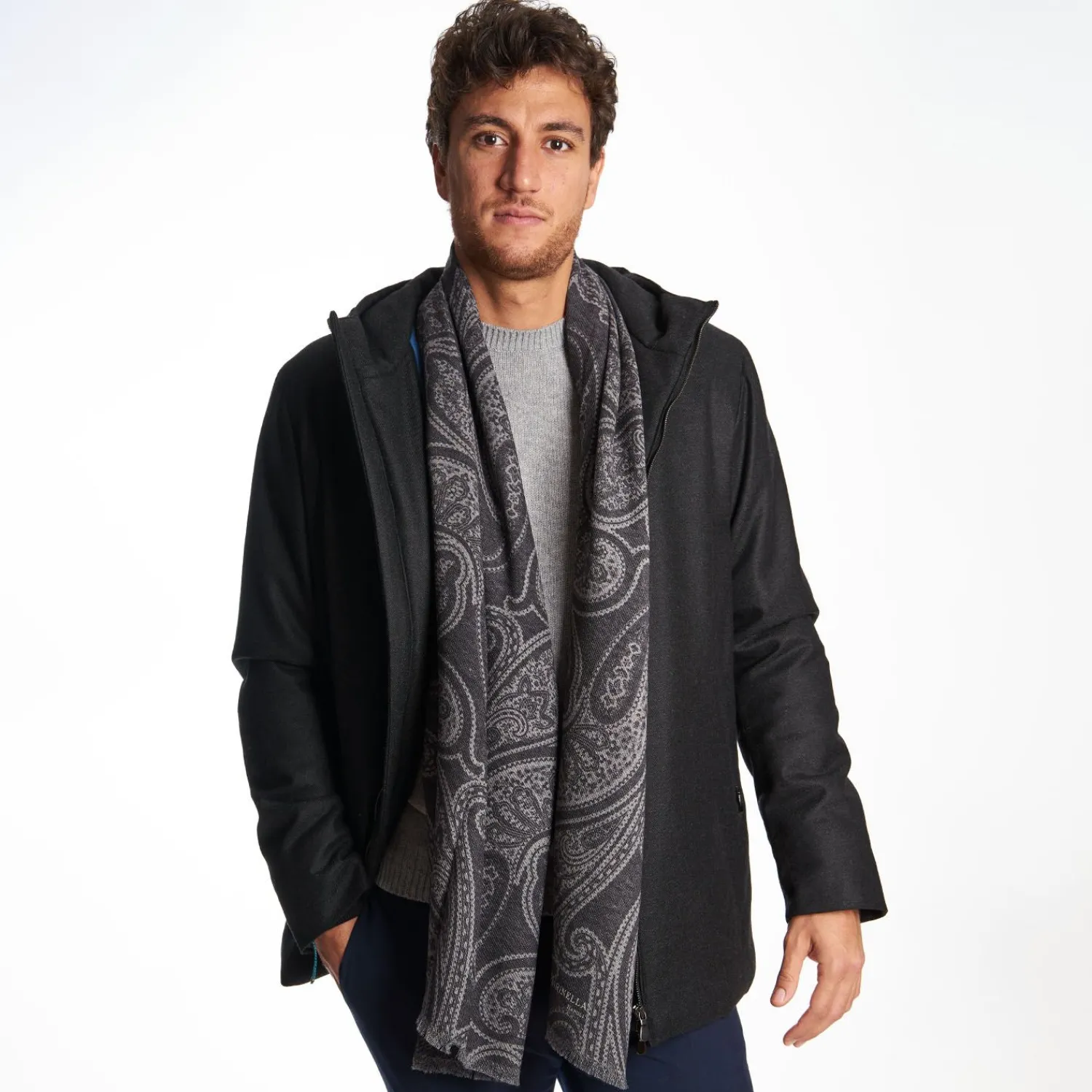 Gray Wool Stole - Paisley Pattern>E.Marinella Cheap