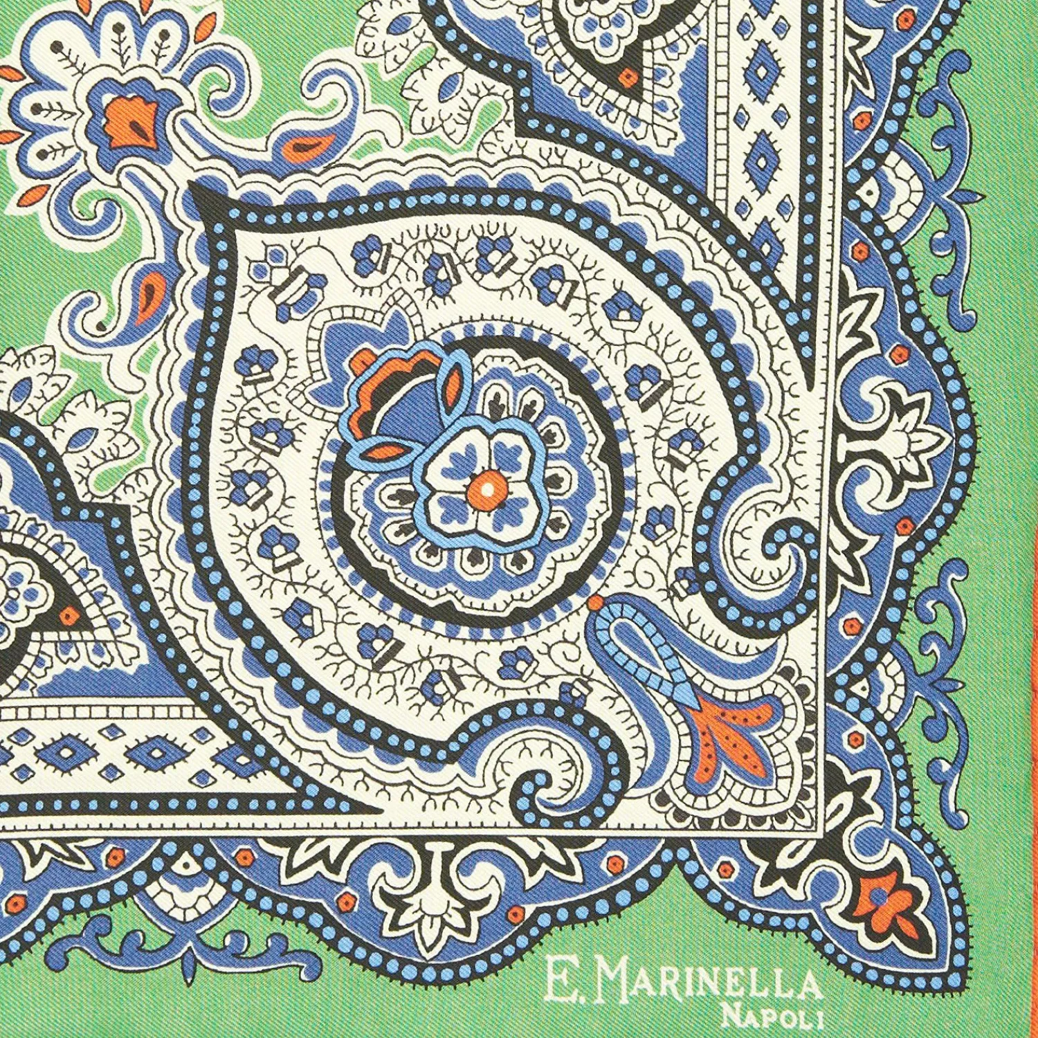 Green Hand-Printed Silk Pocket Square - Large Flower Pattern>E.Marinella Best Sale