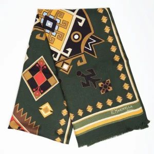 Green Wool And Silk Scarf With Geometric Design>E.Marinella Discount