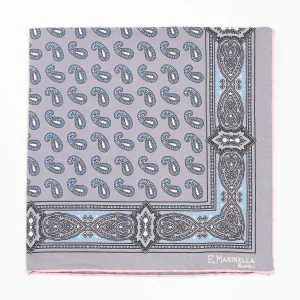Grey Hand-Printed Silk Pocket Square - Paisley Pattern>E.Marinella Best Sale
