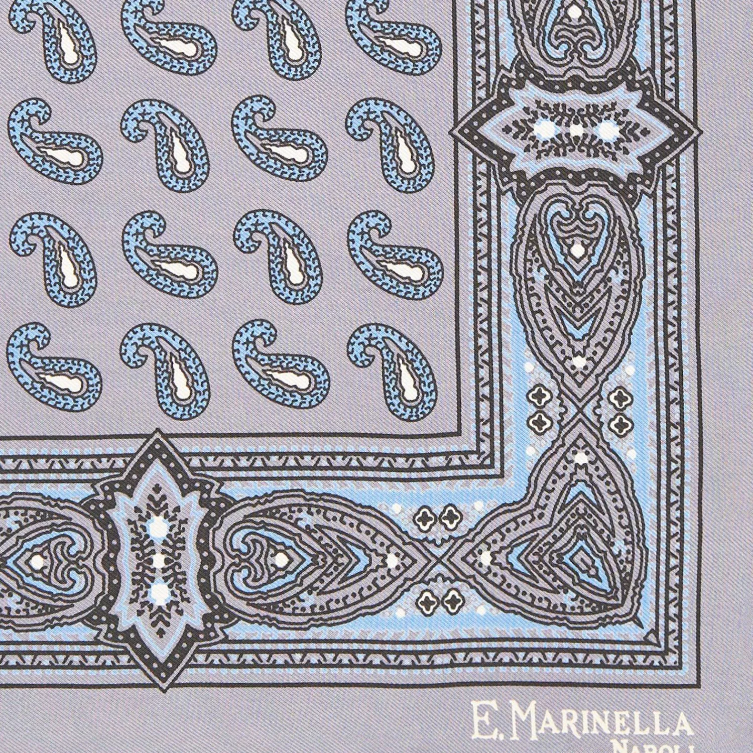 Grey Hand-Printed Silk Pocket Square - Paisley Pattern>E.Marinella Best Sale
