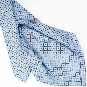 Light Blue 5 Fold Sartorial Silk Tie - Small Flower Pattern>E.Marinella Outlet