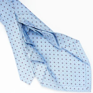 Light Blue 9 Fold Sartorial Silk Tie Small Flower Pattern>E.Marinella New
