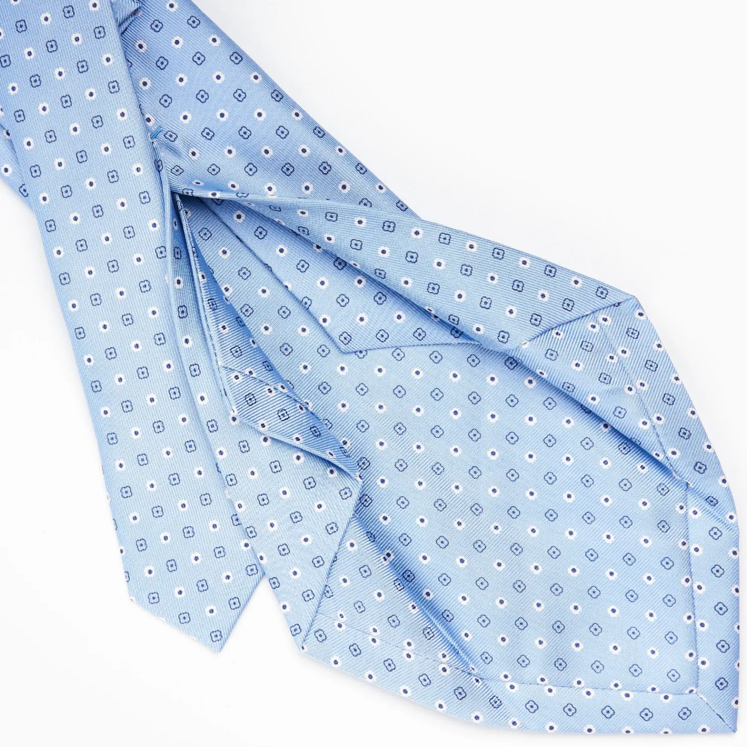 Light Blue 5 Fold Sartorial Silk Tie - Small Flower Pattern>E.Marinella Clearance