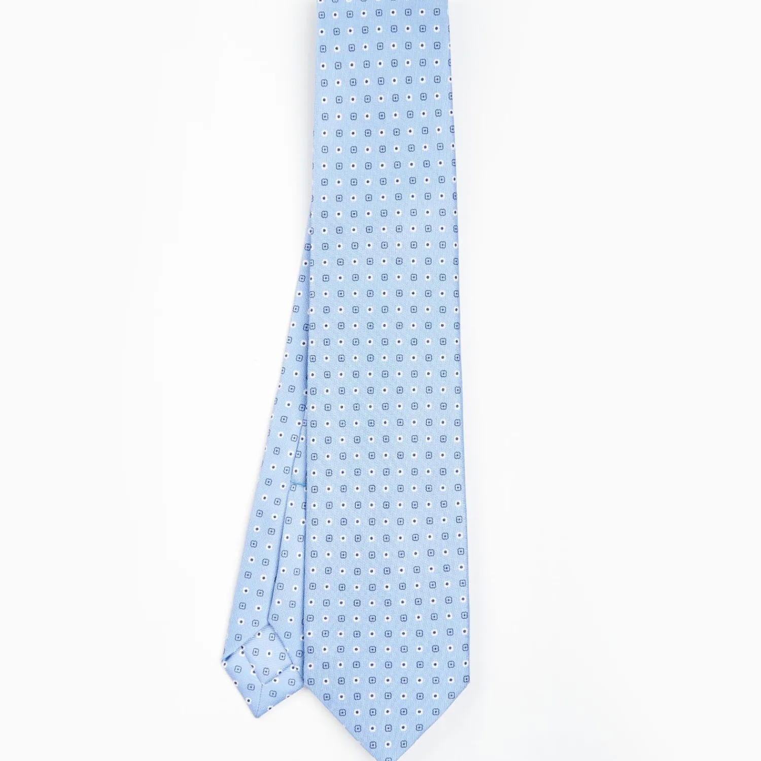 Light Blue 5 Fold Sartorial Silk Tie - Small Flower Pattern>E.Marinella Clearance