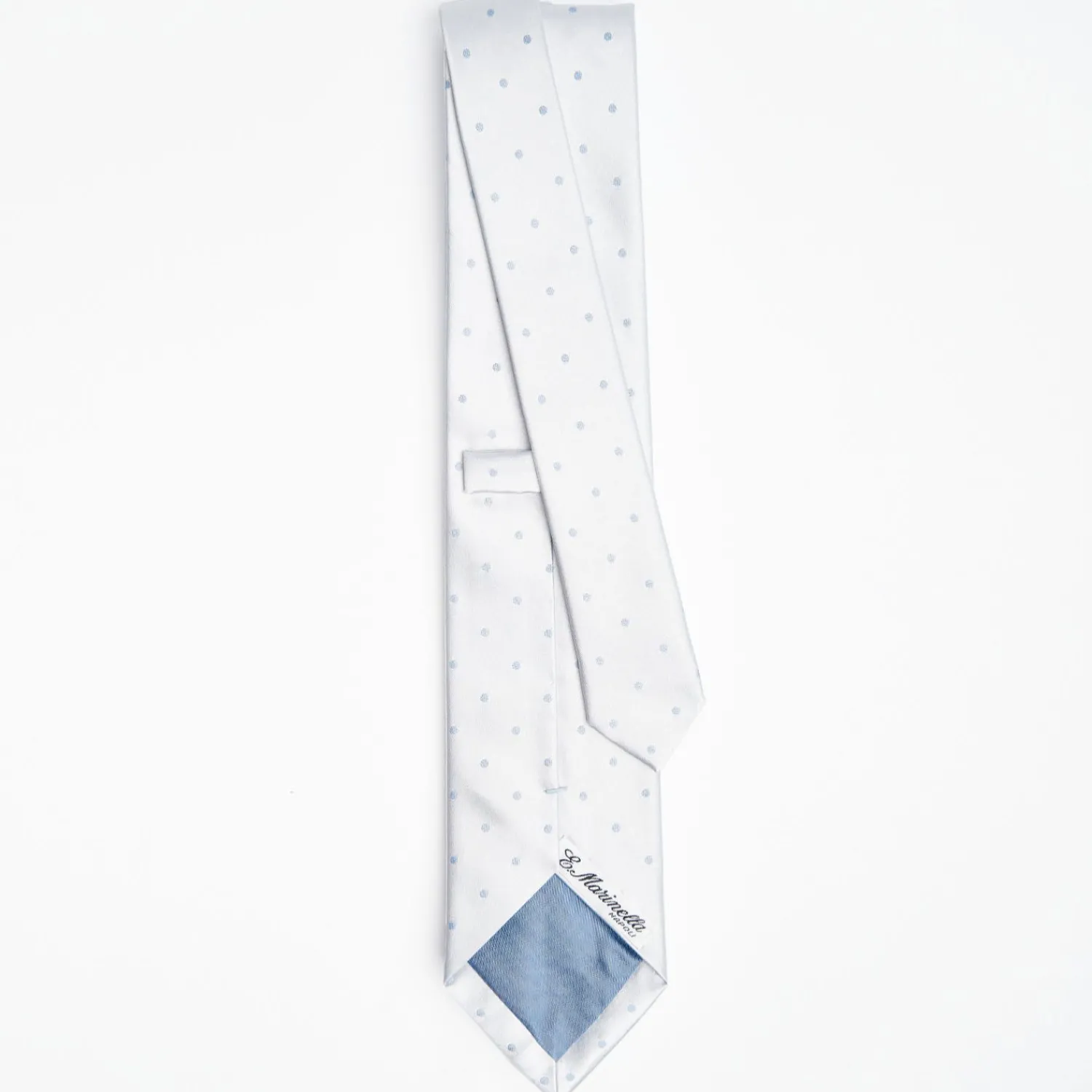 Light Blue Cerimonial Silk Satin Tie Polka Dot Pattern>E.Marinella Shop