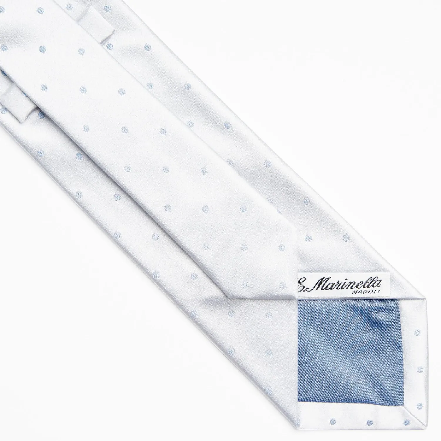 Light Blue Cerimonial Silk Satin Tie Polka Dot Pattern>E.Marinella Shop