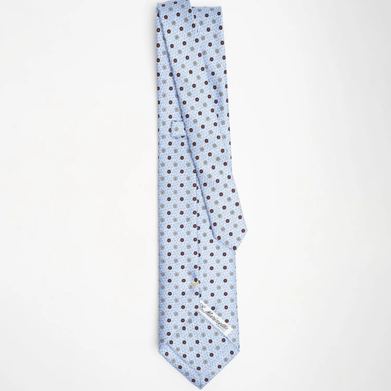 Light Blue Extra Long Sartorial Silk Tie - Small Flower Pattern>E.Marinella Online