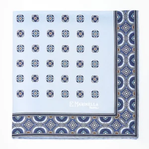 Light Blue Hand-Printed Silk Pocket Square Large Flower Pattern>E.Marinella Fashion